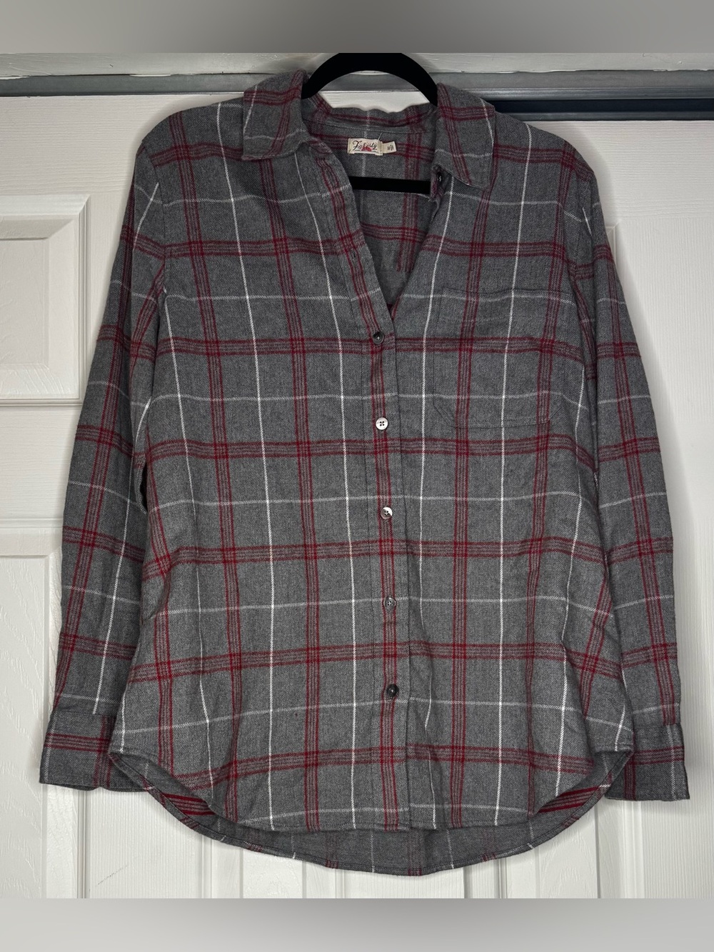 Faherty Gray Red and White Plaid Flannel Button Down - Size M - Picture 4 of 8